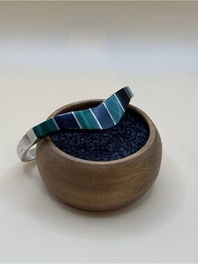 MEXICO TL-88 Malachite and Onyx Vintage Bangle Bracelet Sterling 925 TAXCO